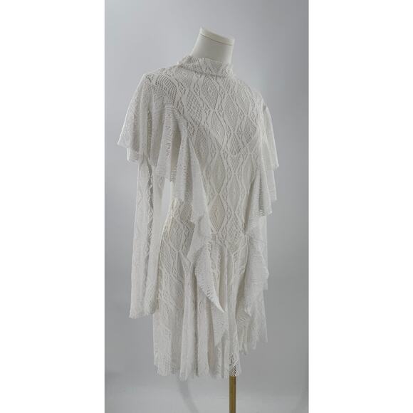 Free People Rock Candy Ivory White Lace Dress Long Sleeve Ruffle Mini Small NWT - Picture 2 of 9